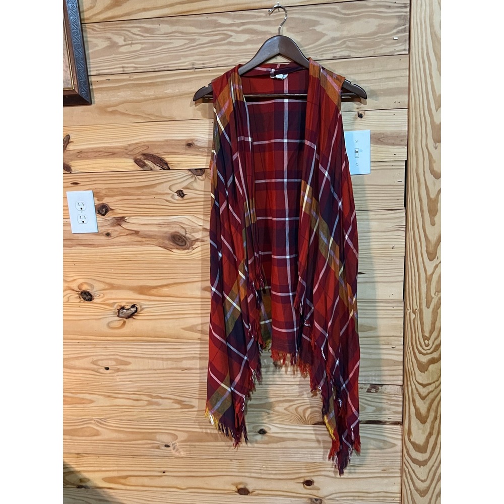 Cato Womens Small Cardigan Open Front Raw Fringe Hem Drape Red Orange Rust Fall